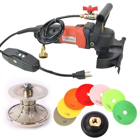 Hardin 4" Var Speed Polisher, 2" Full Bullnose Diamond Profile Wheel & 8 pc 4" Diamond Polishing Pad Set V50WVPOLSET